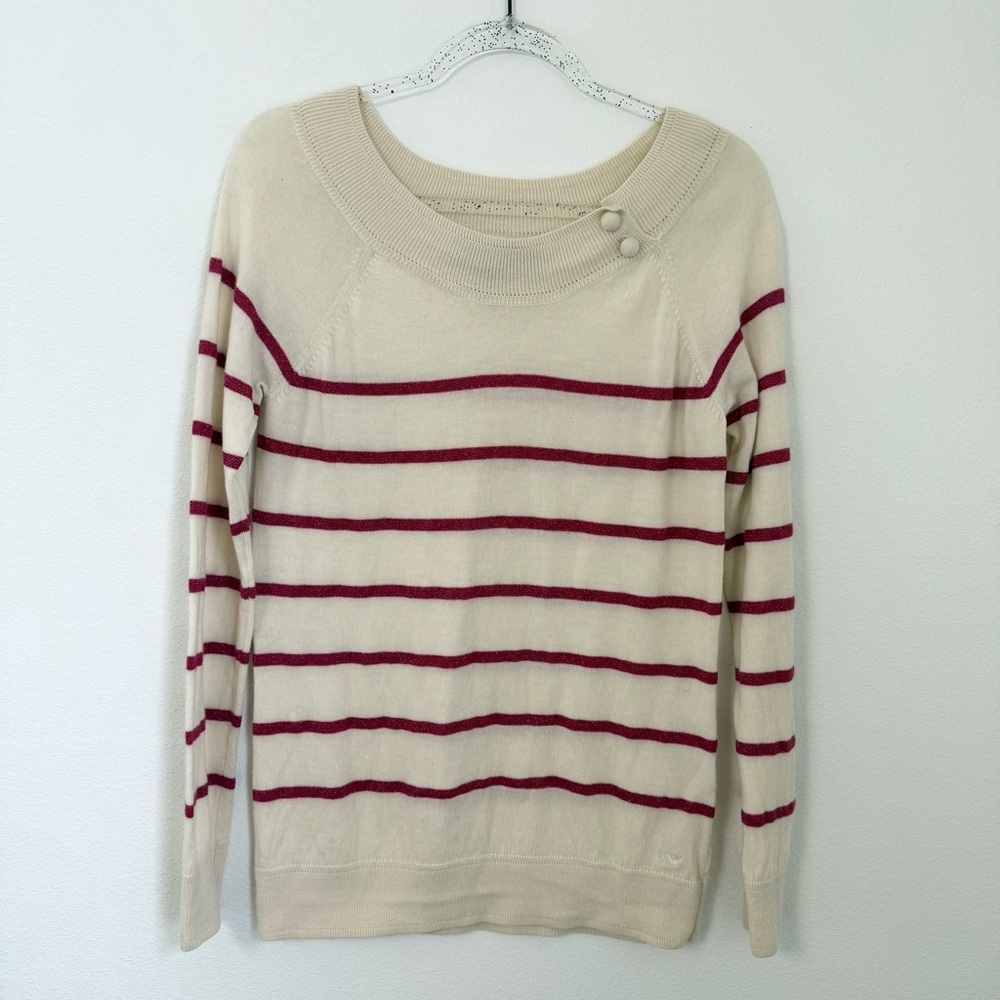 Vineyard Vines Cream & Red Metallic Vineyard Vines Merino Wool Crew Neck Size L